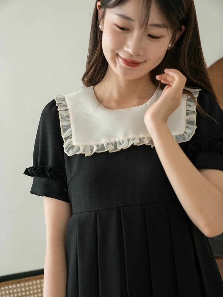 Summer Sweet Sle Dr Bla Skirt Bubble Sve High Waist Straight Cut Polyester Fiber I'm Miss Tun Commute Lady Dr