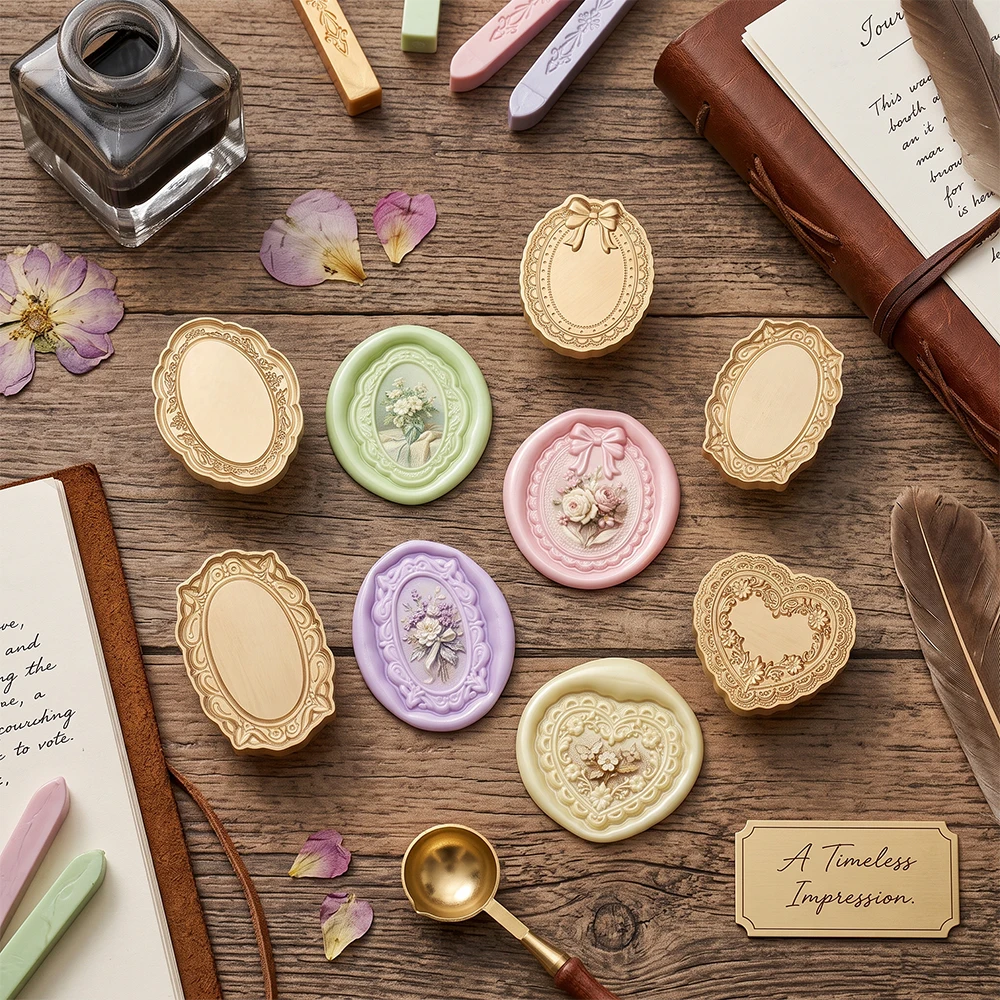 Floral Bow Lace Frame Blank Wax Seal Stamp Heart Oval Shape Brass Head For Wedding Envelope Gift Wrap Sealing DIY Craft Decor