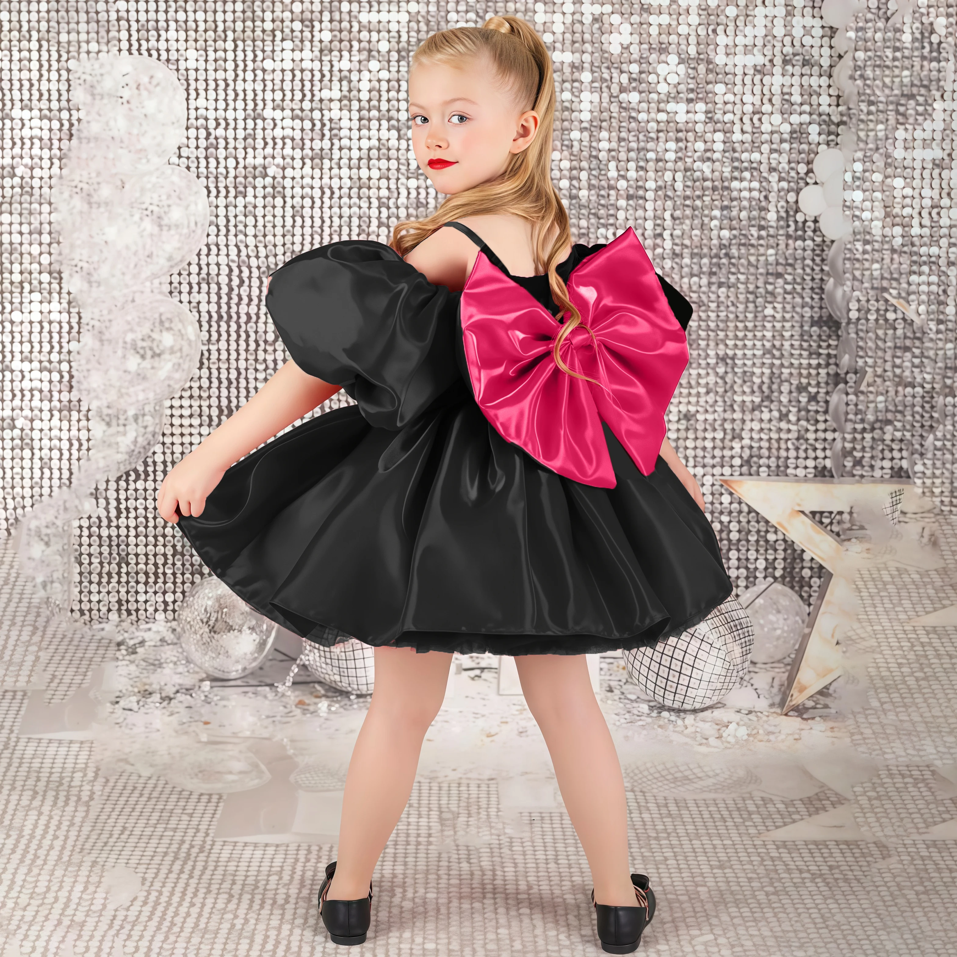 

Elegant Big Bow Party Baby Girls Dress Puff Sleeve Baby 1st Birthday Princess Prom Dresses Infant Bridesmaids Wedding Ball Gown