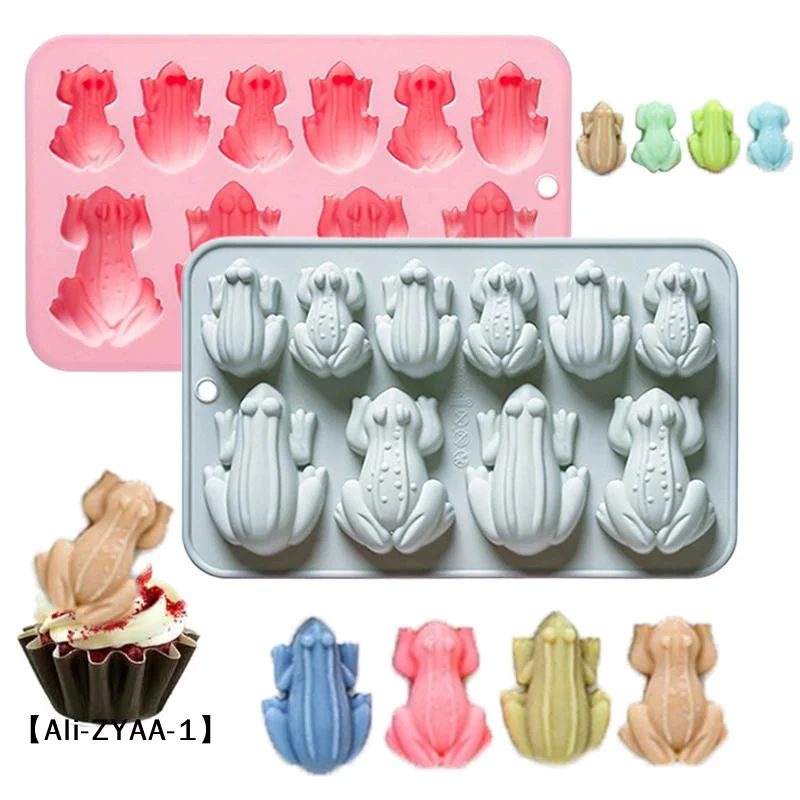 【A】Silicone Frog Molds, 10-Cavity 3D Animal Shape, 7.13 X 4.37 Inches, For Baking Cupcake Topper Chocolate Candy