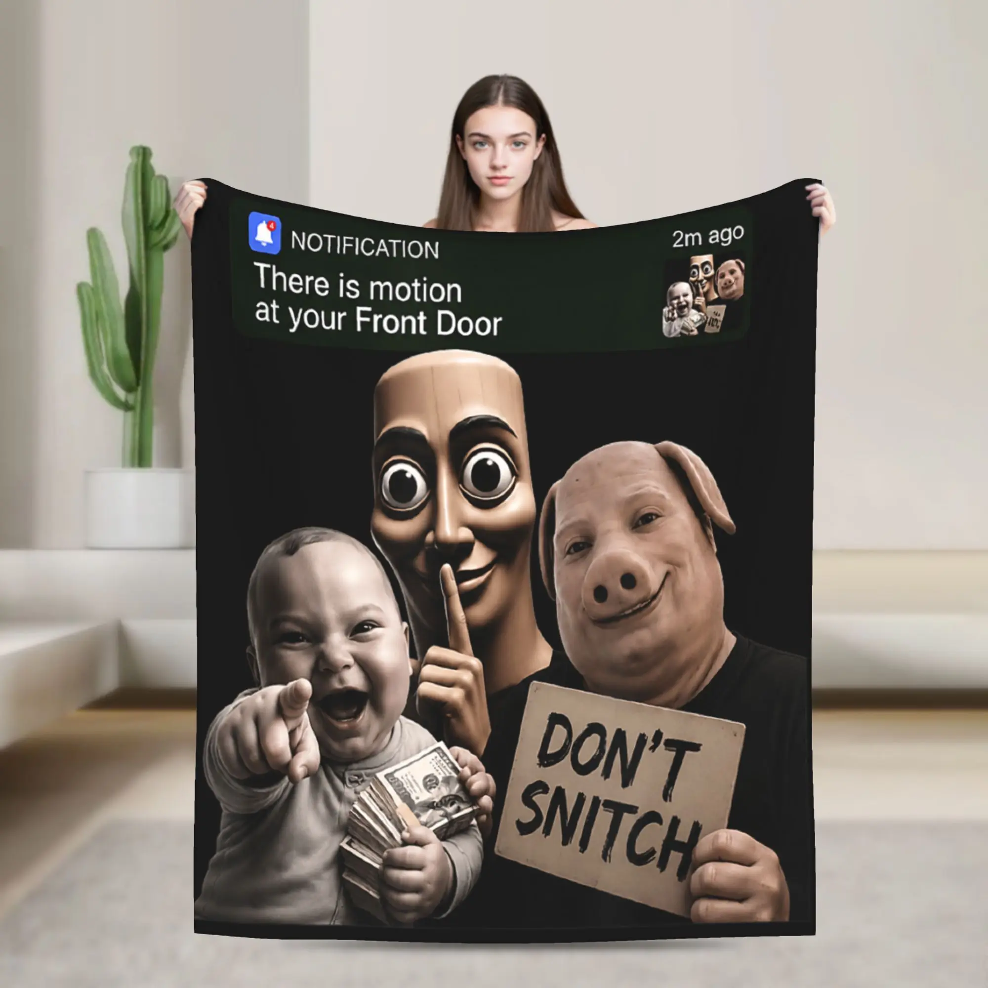 Motion at Your Front Door Tung Sahur John Pork Ai Baby Meme Throw Blanket Warm Blanket  For Outdoor Car Flannel Bedspread
