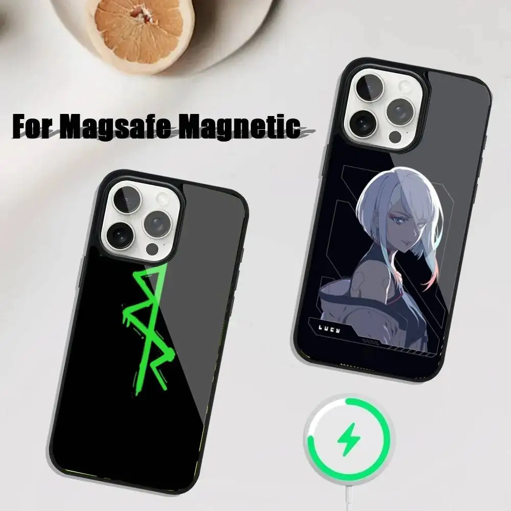 Lucy c-cyberpunks capa de telefone para iphone 17,16,15,14,13,12,11, pro, max, plus, mini, se4, e carregamento magnético sem fio magsafe