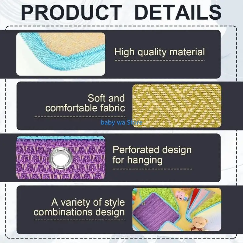 مجموعة واحدة من سجادة التطوير الحسي للأطفال، مواد مختلفة، قابلة للغسل في الغسالة، وقابلة للطي، للتعلم عن طريق اللمس، التعرف على