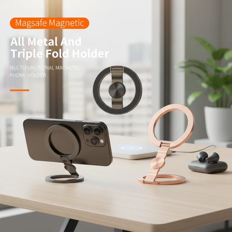 

Двусторонний магнитный держатель телефона для автомобиля/настольного/тренажерного зала 360° ° Вращающаяся съемная ручка для сотового телефона для IPhone 16, 15, 14, 13, планшета Ipad