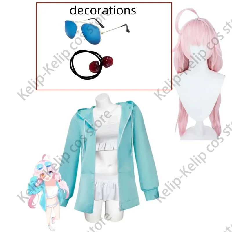 Anime Game Blue Archive Takanashi Hoshino Cosplay Costume Blue Hooded Coat White Swimsuit Bikini Wig Woman Sexy Kawaii Suit