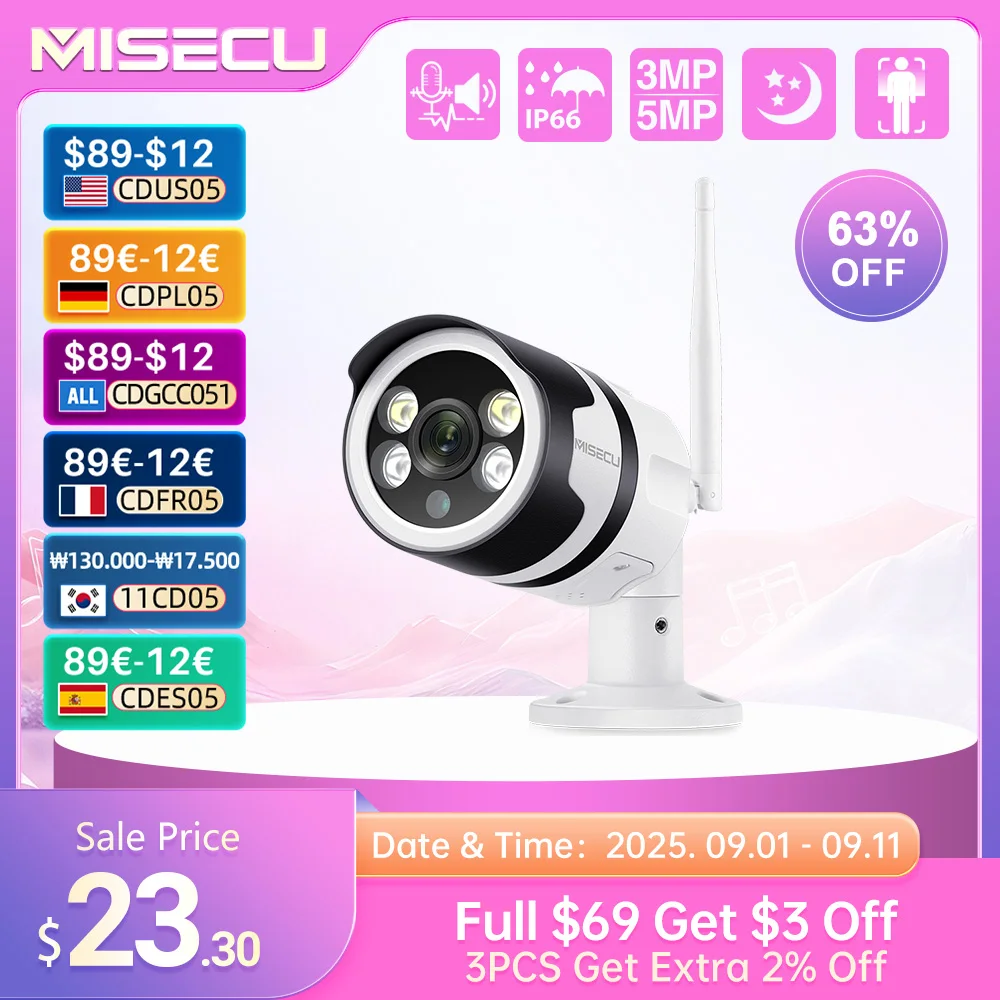 

MISECU 5MP 3MP Wireless AI IP Camera Two-way Audio Outdoor Color Night Motion Detect Record Surveillance Security WIFI Camera
