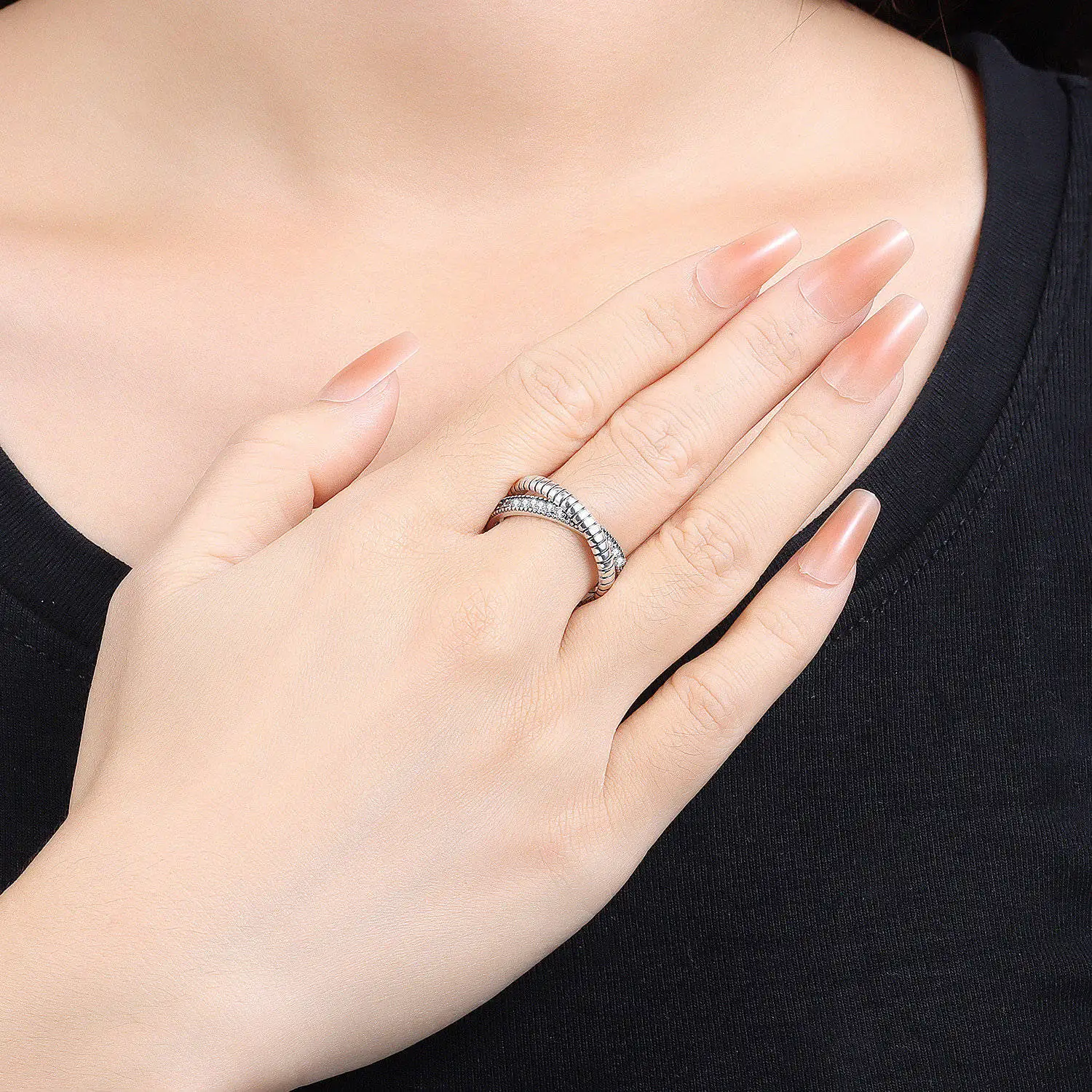 Orstarry S925 Sterling Silver Double Layered Cross Closed Ring For Women Finger Ring Personality Jewelry Party Trendy Gifts