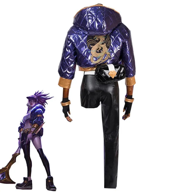 Костюм для косплея KDA LOL AKALI, женский наряд, пальто, брюки, перчатки, сумка на Хэллоуин, карнавальная униформа на заказ M