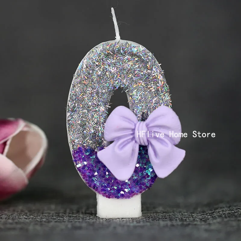 Purple Bow Children\'s Birthday Candles 0-9 Number Birthday Candles for Girls 1 Year Cake Topper Decoration