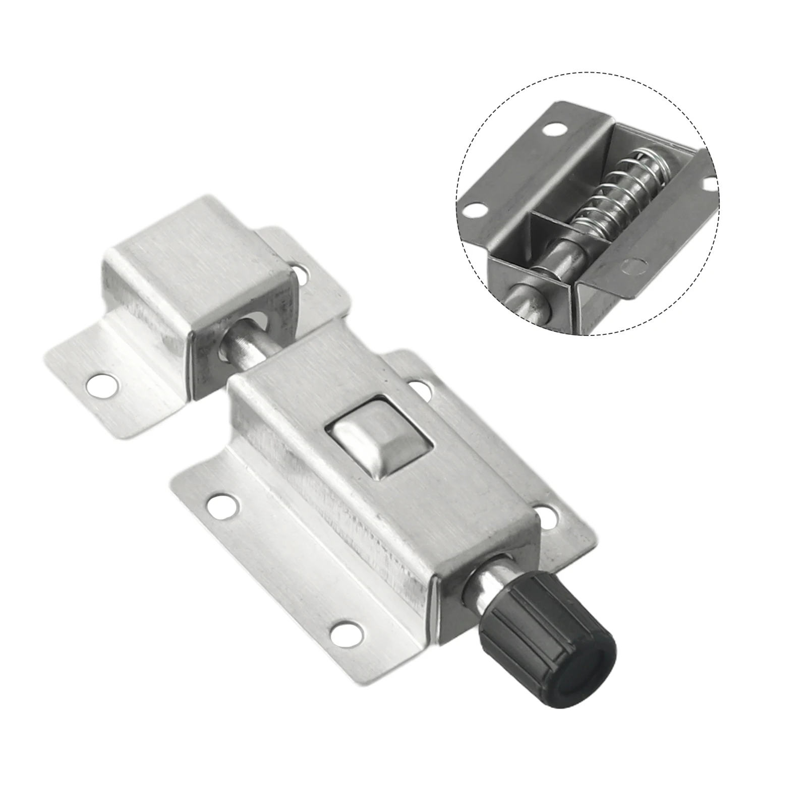 1pc Automatic Spring Latch Sliding Lock Bolt Stainless Steel Self-elastic Door Latch Bathroom Door Bolt Door Hardware Silver