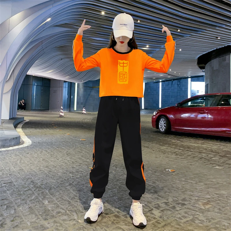 Faionable Fitn Sportswear Set Women's Long Sve round Ne Casual Dance Clothes for Square Dancing Ghost Step Dance