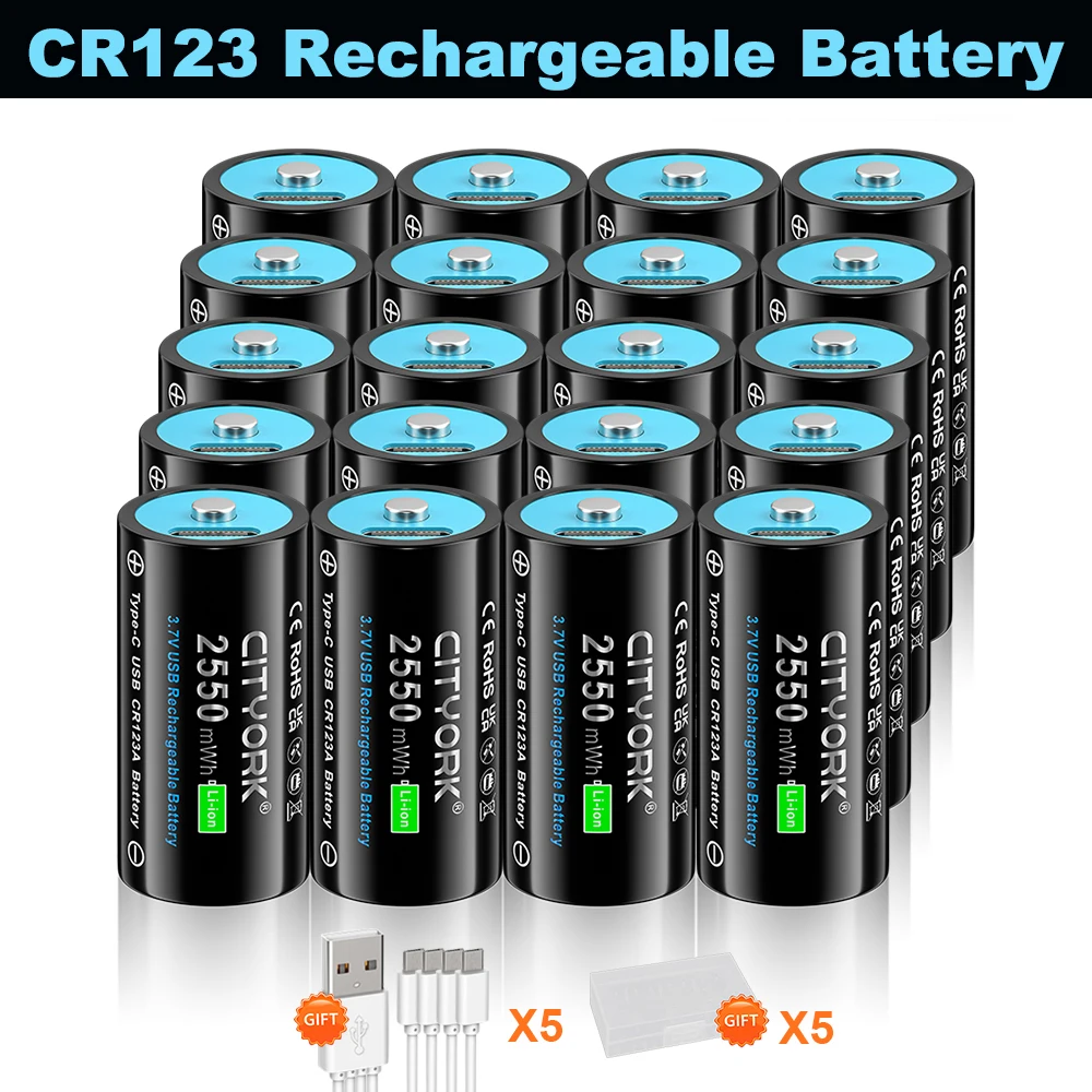 CITTORK Real Capacity 3.7V CR123 CR123A Rechargeable Battery USB Port Charging RCR123 16340 16350 Batteries for Flashlight