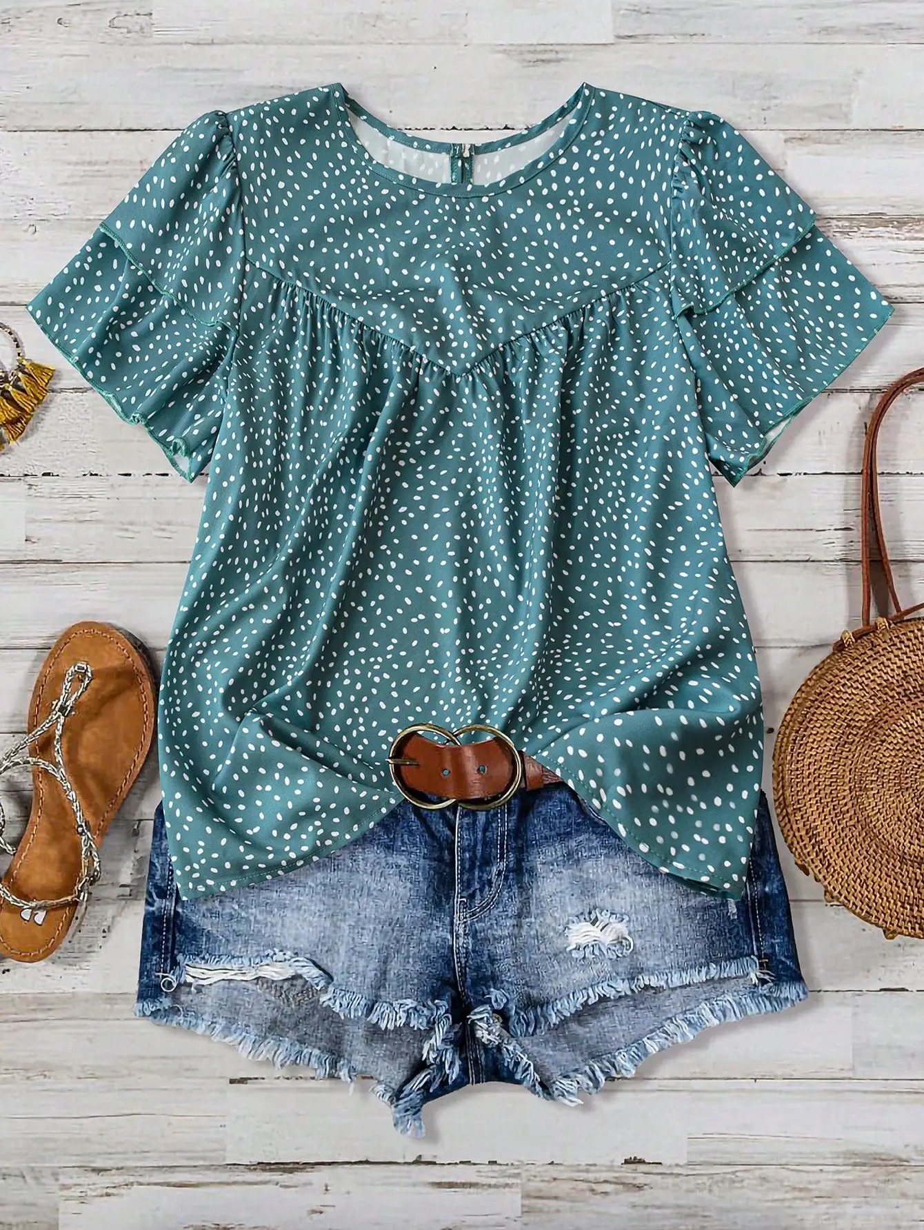 Plus Size Women's Vacation Casual Polka Dot Printed Short Sleeve Shirt