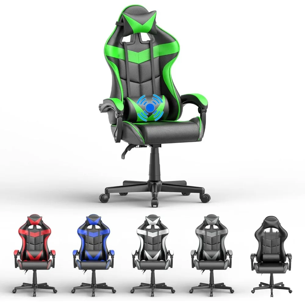 

Green Gaming Chair with Massage,Racing Gamer Chair for Teens, Ergonomic Game Chair with Adjustable Headrest and Lumbar