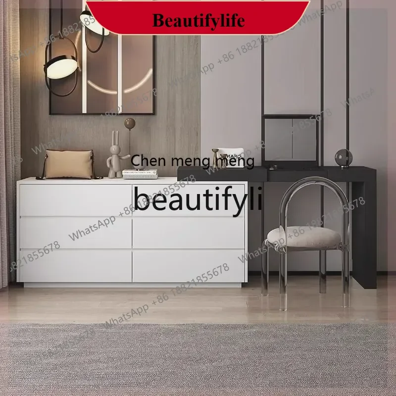 D178  Retro solid wood flip dresser bedroom modern and simple, chest storage integrated corner retractable makeup table