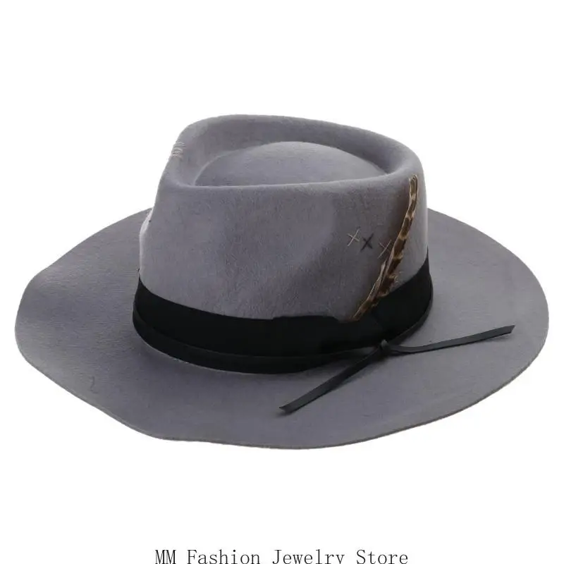 

D0UB Шляпа Трилби в британском стиле для осенне-зимнего фестиваля джентльмена с плоским цилиндром