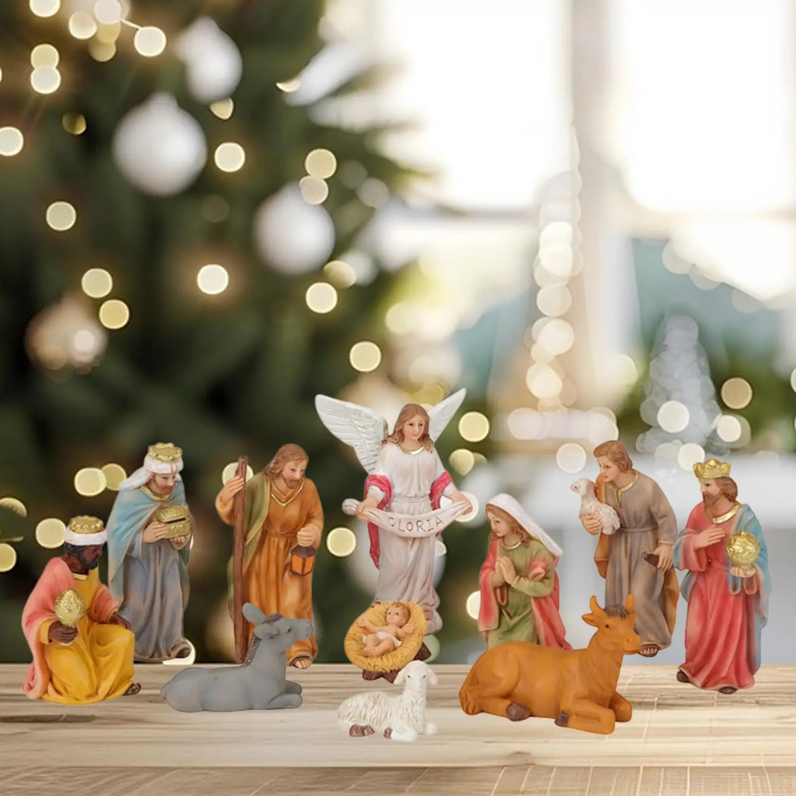Miniature Christmas Nativity Scene Figurine Set Home Decor Xmas Jesus Manger