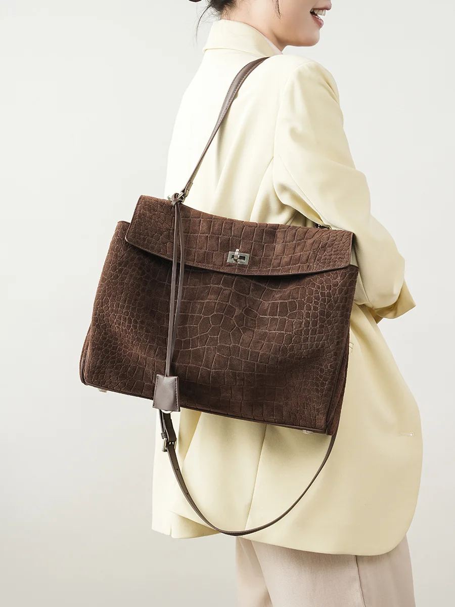 

Элегантная женская сумка-тоут из замши в ретро-стиле, большая вместительная модная сумка через плечо для повседневного использования