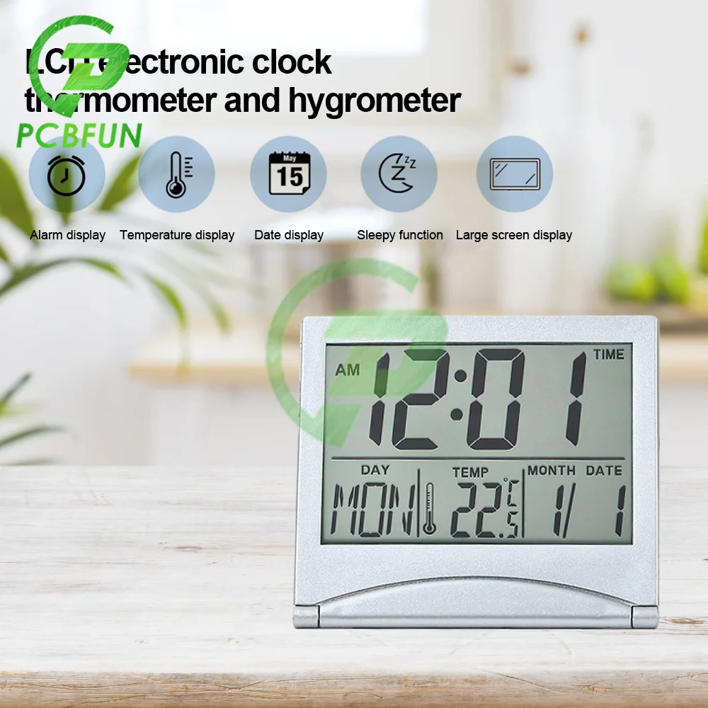 Folding LCD Digital Travel Clock Thermometer Humidity Meter Desk Table Weather Station Desk Temperature Ectronic Alarm Clock