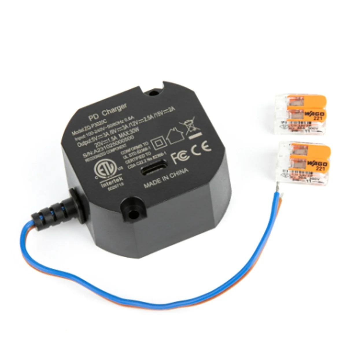

N96R AC to USB C Adapter Flush Wall-Mounted Power Supply for USB-C Tablets 5-20V with Output 30W Charger for Ipad AC-USBC-EU