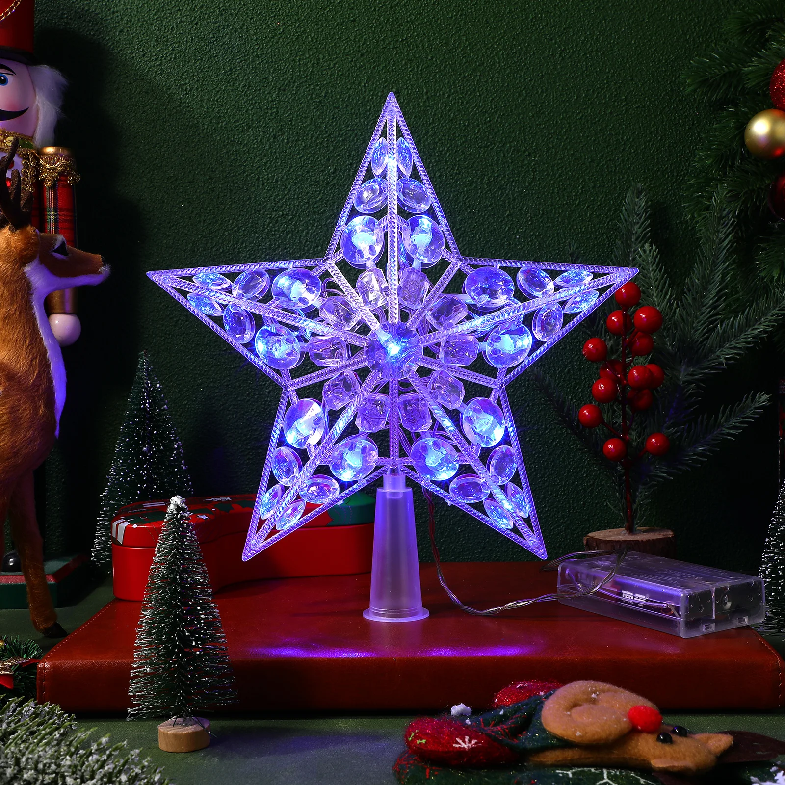 

1Pcs Christmas Tree Star Lamp LED Treetop Decoration Plastic Xmas Party Ornament Christmas Treetop Star Lamp