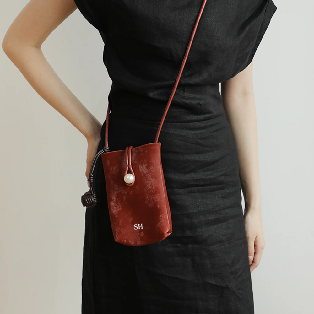 Echt leder kleine Frauen Umhängetasche benutzer definierte Initialen hand gewebte Ball Telefon Schulter tasche personalisieren Name Dame Mini Beutel Geldbörse – Detail 22