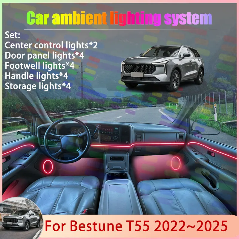 For Bestune T55 2022~2025 2023 2024 2/24 in 1 Car Atmosphere Light Lamp RGB Shade Ensemble Streamer Atmosphere Set Auto Parts