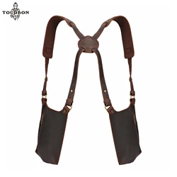 Tourbon Leather Tool Padded Suspenders with Phone Pouch Concealed Shoulder Tool Bag Fully Adjustable Brown