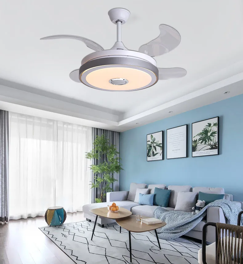 Invisible ceiling fan light home living room bedroom dining room frequency conversion bluetooth with electric fan