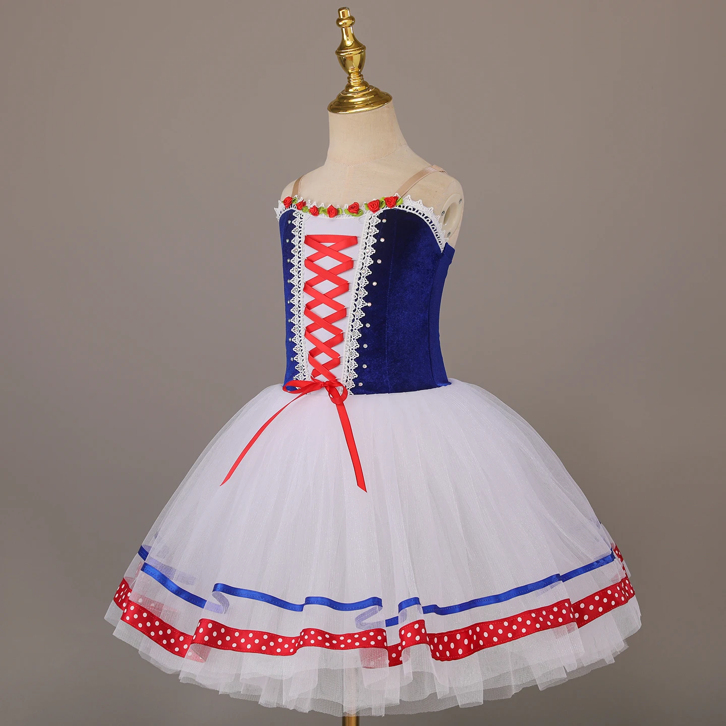 Professional Elegant Ballet Dress Flower Ribbon Diamond Contrast Color Ballerina Party Dress Children Girl Dance Costumes