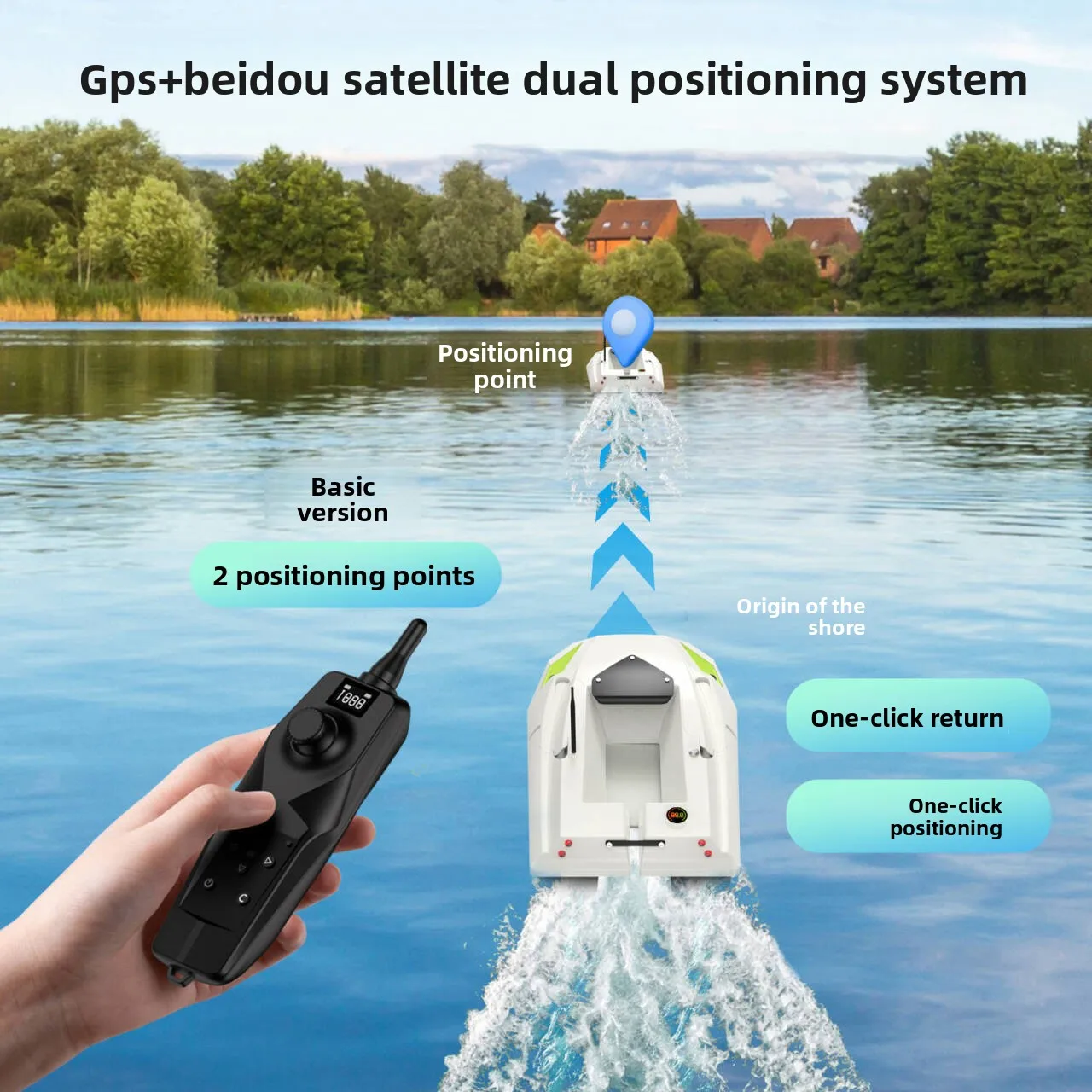 High-Power 12-Volt GPS Remote Control Dual Battery Bait Boat 3-Speed Adjustable with Nest-Pulling Net for Cross-Border Fishing - Image 2