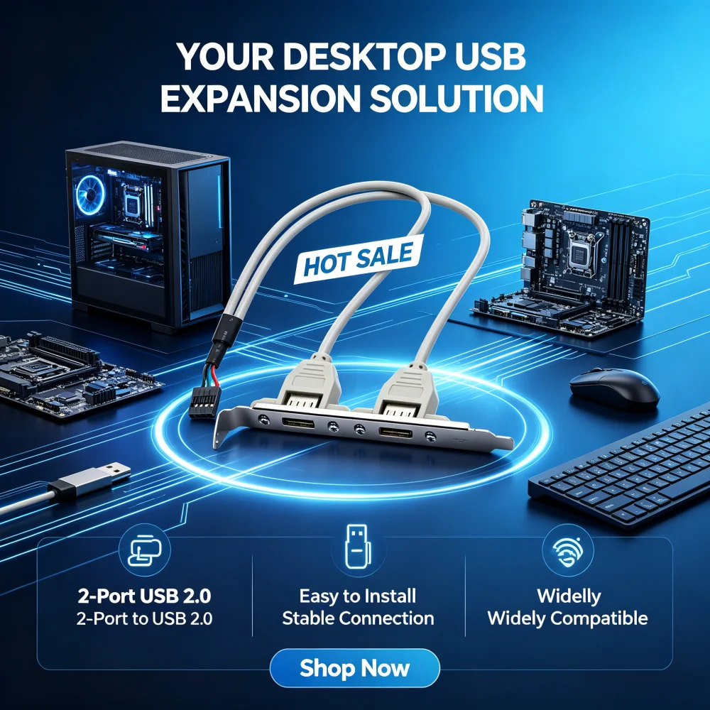 2 Ports USB 2.0 Expansion Bracket Cable, 9 Pin IDC Header to Dual USB Female Adapter Motherboard Rear Panel Extension Cable