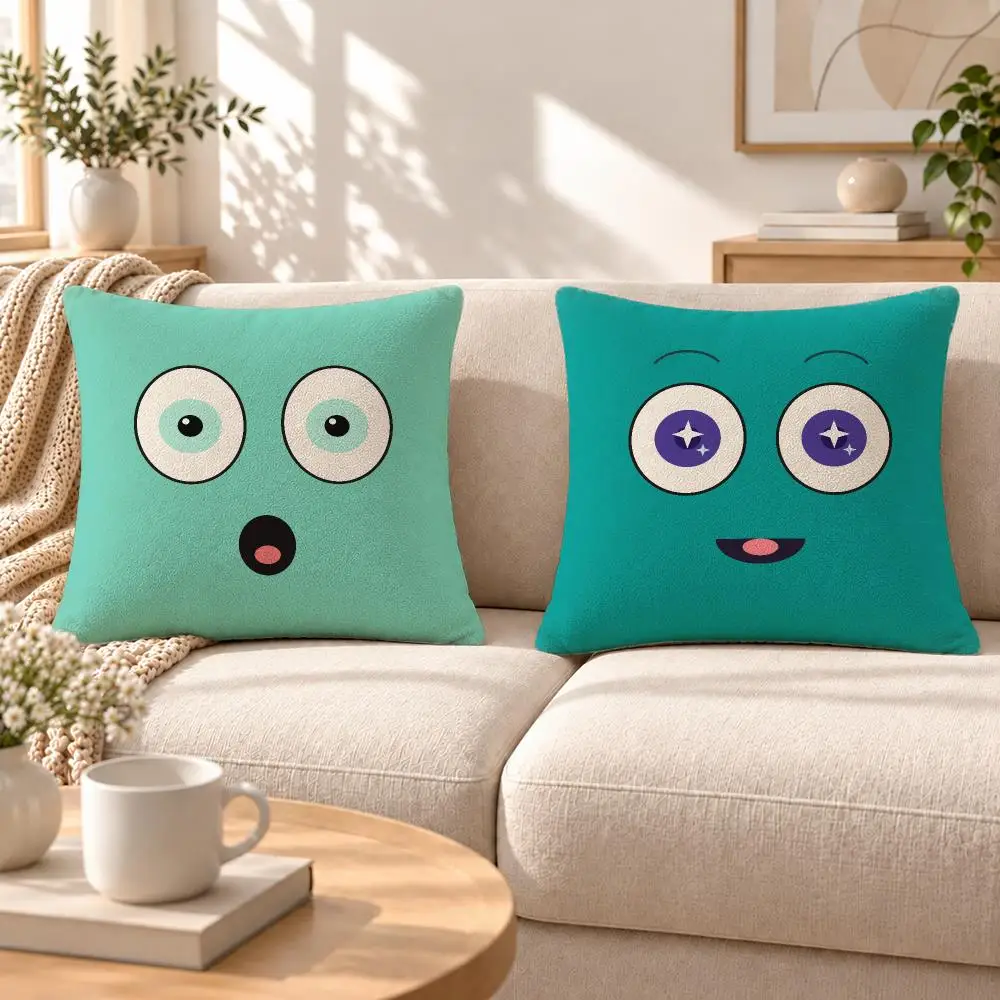 Art Cartoon Angry Funny Face Eye Cushion Cover Soft Short‑Plush Pillowcase, Decor for Sofa & Bedroom, Perfect Holiday Gif