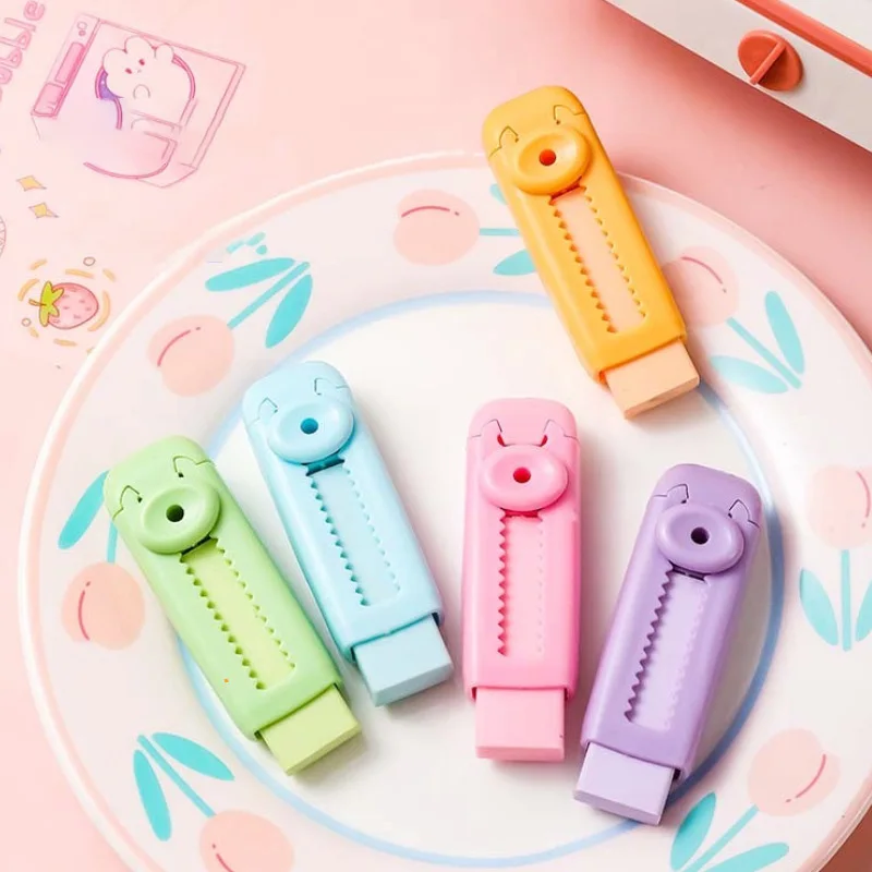 【1 Gumka + 2 Wkłady】 Kreatywny Zestaw Gumek do Ścierania z Mechanizmem Push-Pull, Artykuły Szkolne i Biurowe dla Uczniów