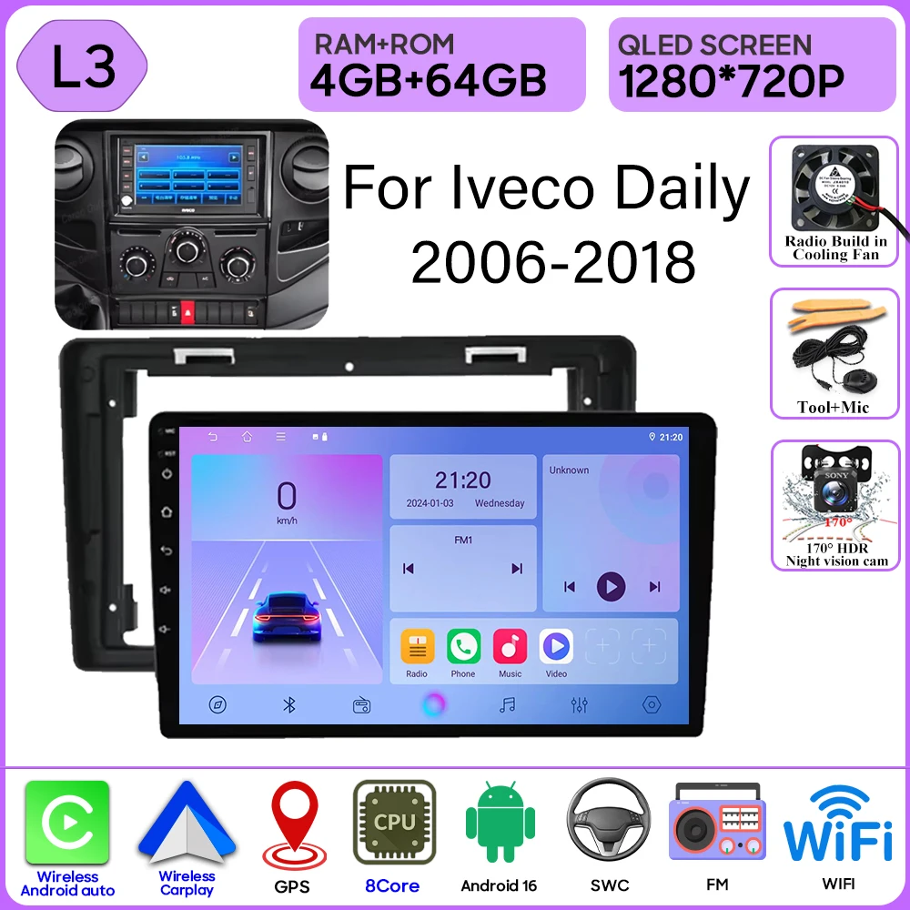 Android 16 Carplay Voor Iveco Daily 2006-2018 Video Autoradio GPS Navigatie Auto Monitor Autoradio Geen 2din Scherm GPS DVD Video