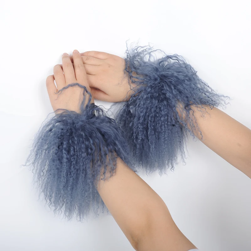 CX-A-47C Fashion Accessory Outdoor Curly Slap On Real Mongolian Lamb Fur Cuffs