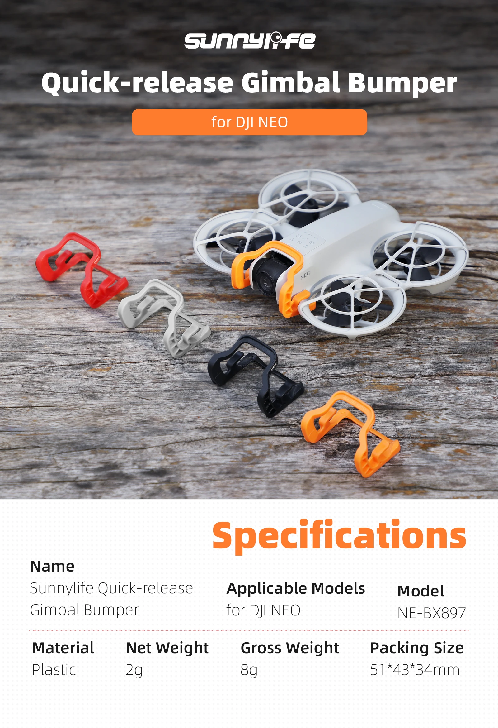 Sunnylife Anti-Kollisions-Gimbal-Stoßstange und Kameraschutz-Schutzstange für DJI NEO Drone Gimbal Kopfschutzrahmen-Zubehör – Detail 1