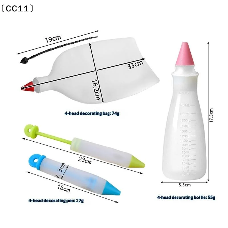 4-Head Piping Tip Set Silicone Chocolate Butter Piping Pen Piping Bags Piping Bottles Writing And Baking Tools〔CC11〕