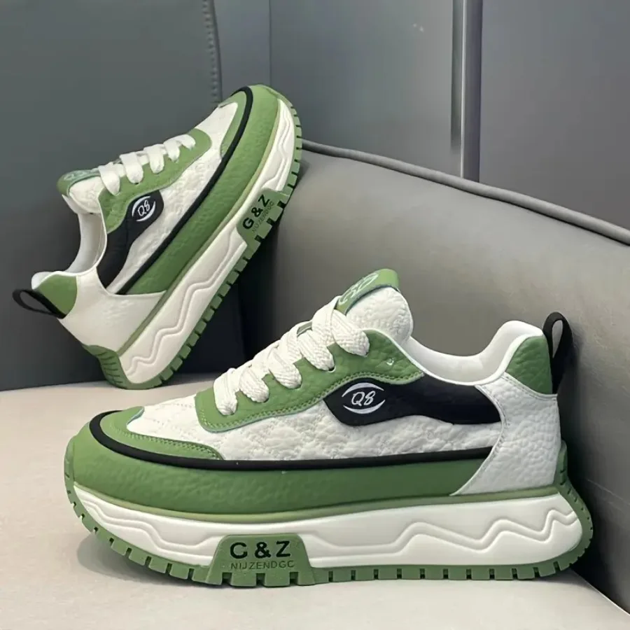 

Men's Thick-Sole Athletic Sneakers Compatible for and Daily Wear - Lace-Up Low-Top Shoes with Cushioned PVC Sole Upper and Retr