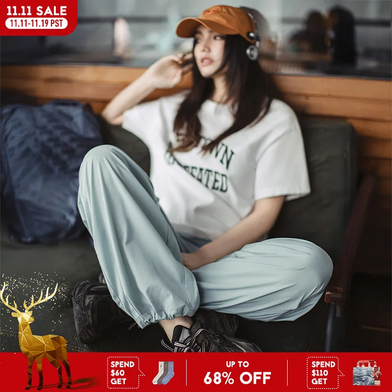 Maden dames zomer cool-touch parachutebroek casual lichtgewicht elastische taille joggingbroek straat cargo losse fit broek