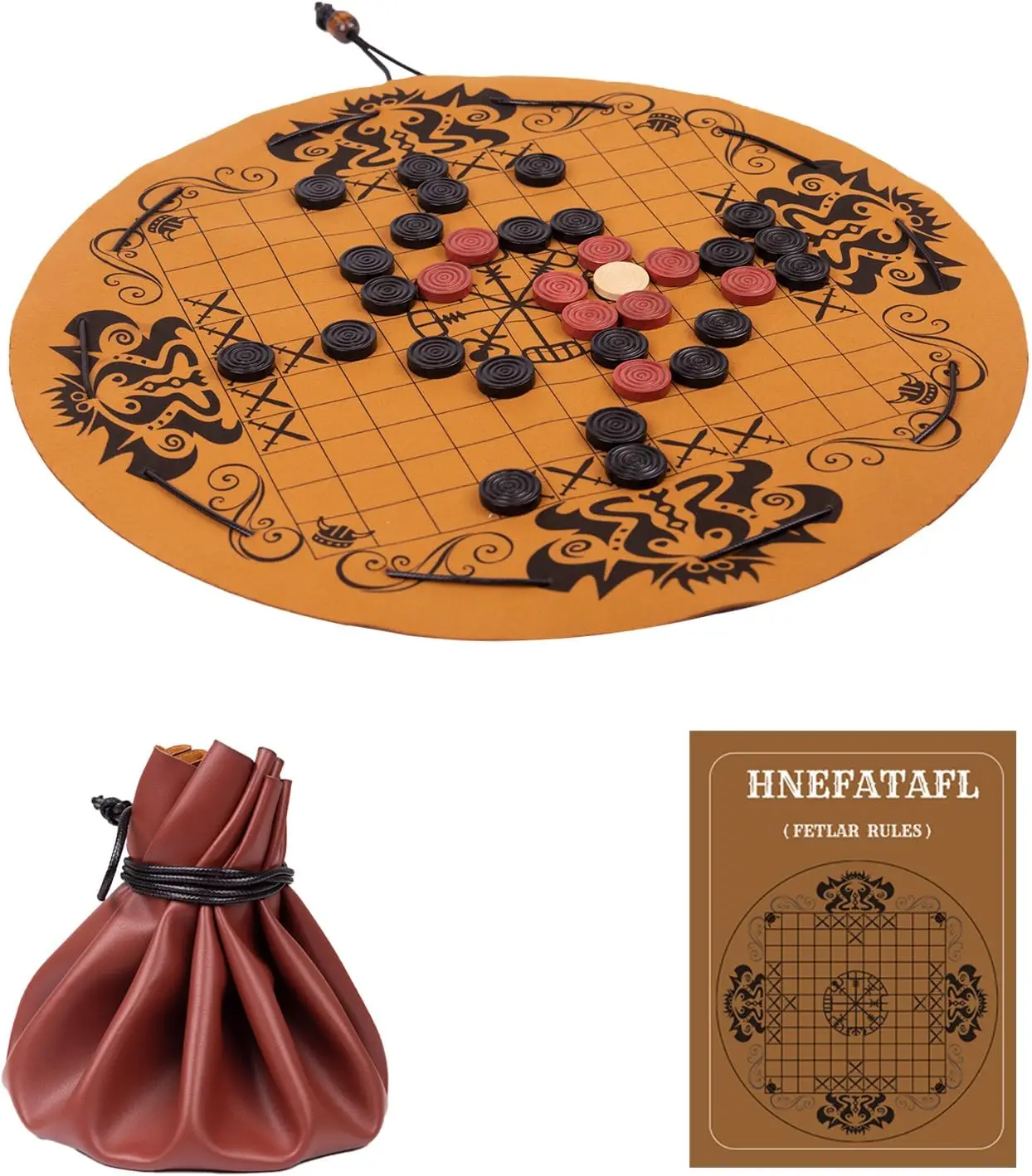 

Hnefatafl Viking Chess Set, Wooden Pieces, Leather Mat, Travel-Friendly, Great Gift for Game Lovers