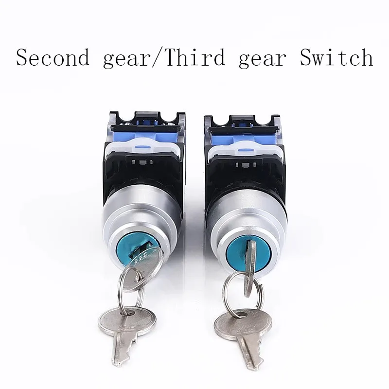 22mm LA38-11Y2/LA38-20Y3 Self-locking/Latching Knob Switch with Key 10A/440V 2 Position 3 Position Selector Switch Blue Base