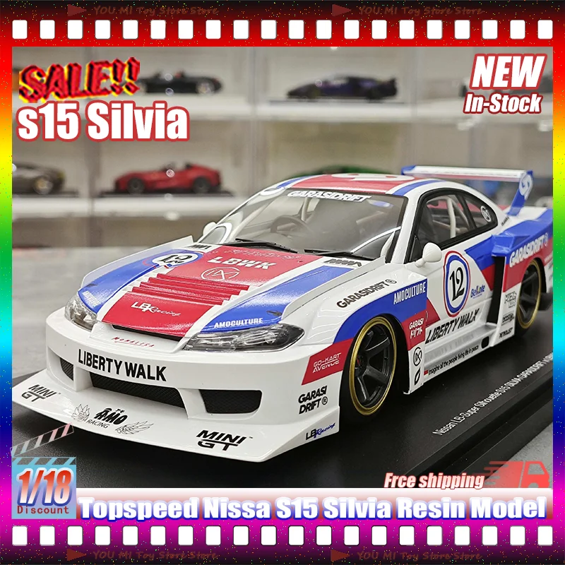 

New In Stock 1:18 Topspeed Nissa S15 Silvia Simulation Resin Miniature Car Model Custom Children'S Toy Gifts Collection Ornament