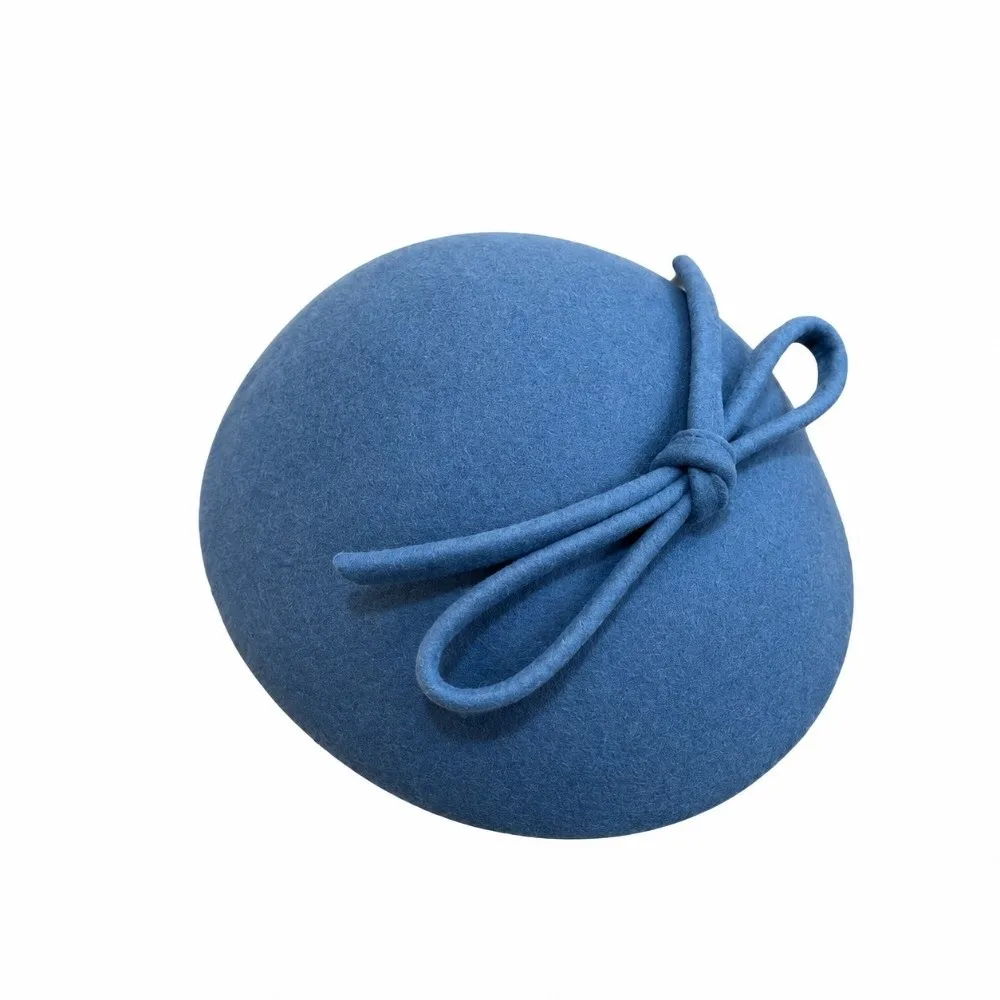 Trendy Wool Beret Cap for Women with Bowknot Adjustable Winter Pillbox Hats Formal Fascinator Hat Painter Hat for Formal Events