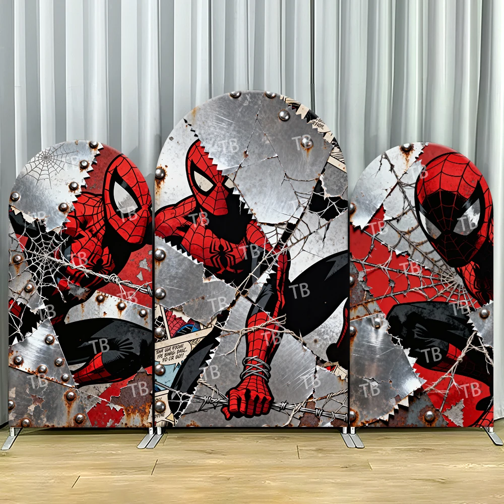

Spider-Man Distressed Comic Arch Backdrop Cover Edgy Scene For Kids Birthday Party Cool Cartoon Theme Photo Booth Decor Prop