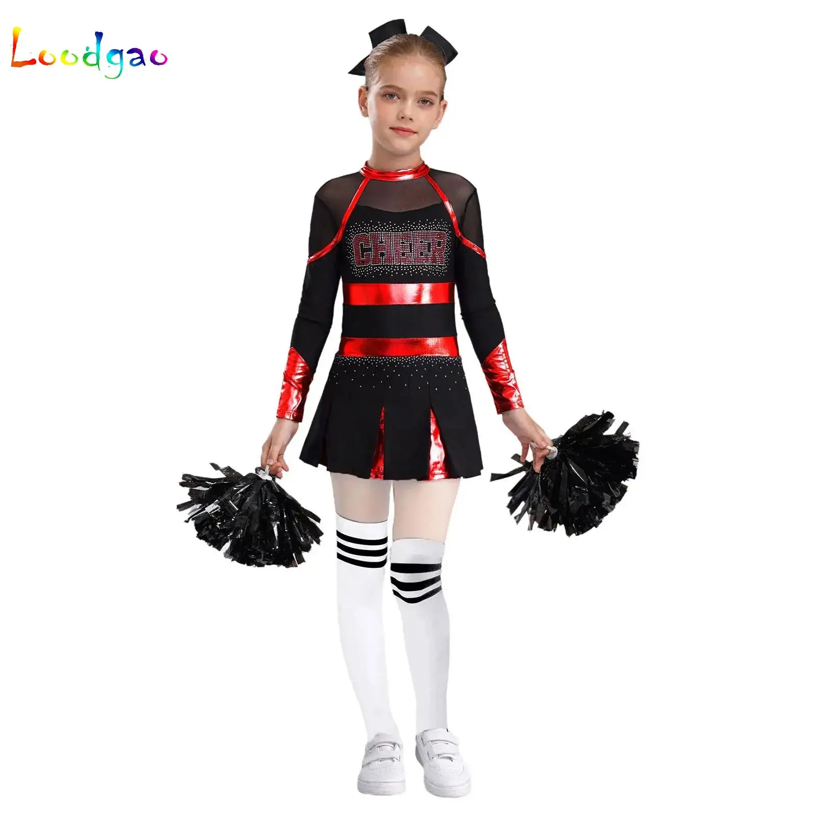 

Teens Cheerleading Uniforms School Cheer Dance Outfit Girls Cheerleader Costume Children Glittery Rhinestones Cheerlead Uniforms