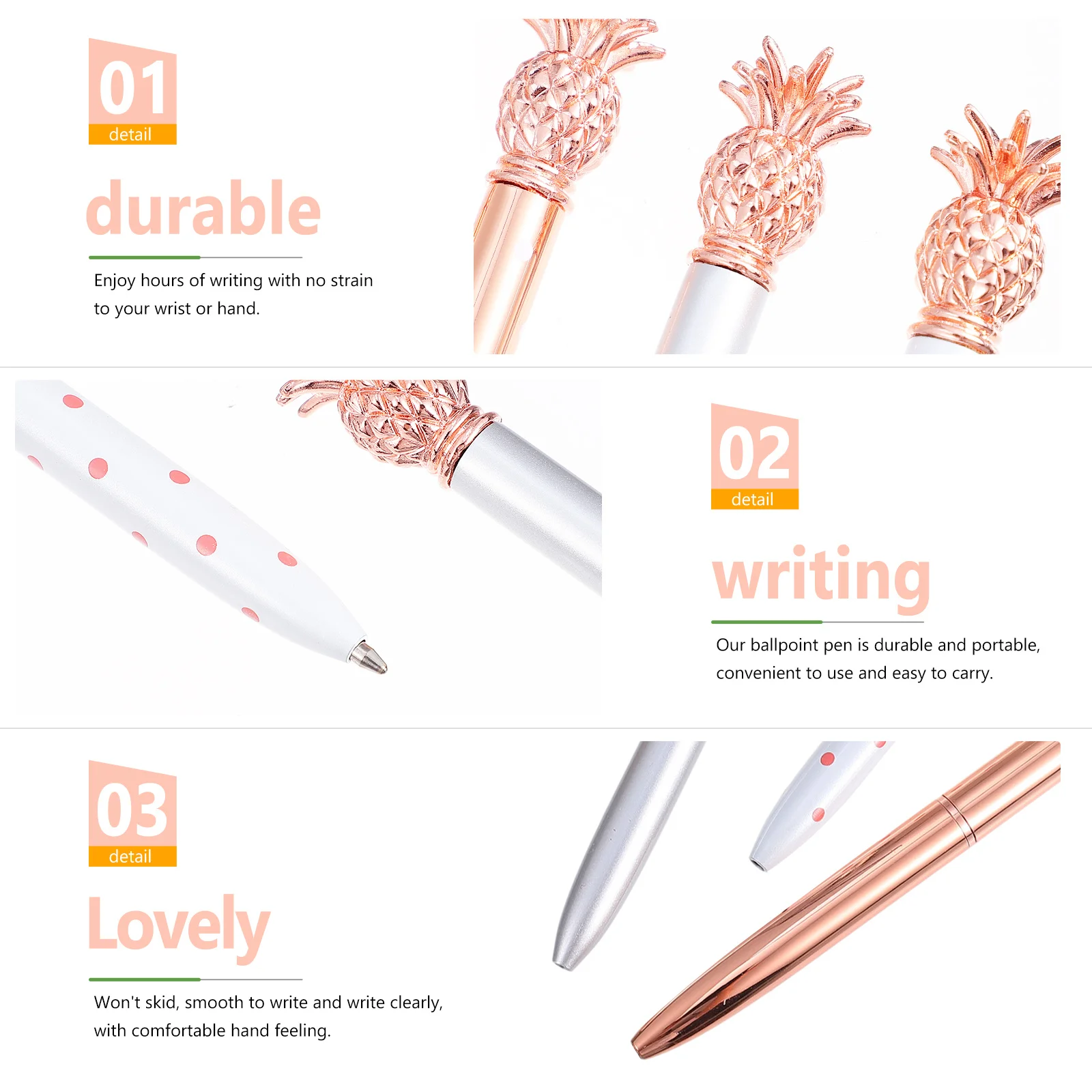 

4pcs Metal Ballpoint Pens Pineapple Design Smooth Writing Portable For School Office Students Stationery Gift Fruit Pen