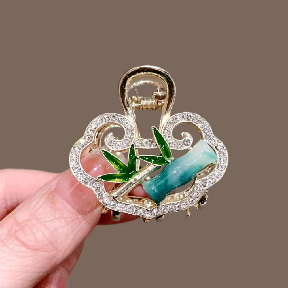 

New Bamboo Leaf Xiangyun Hair Claws Shiny Rhinestone Hairpins Women Girls Hollowed Out Hair Accessory