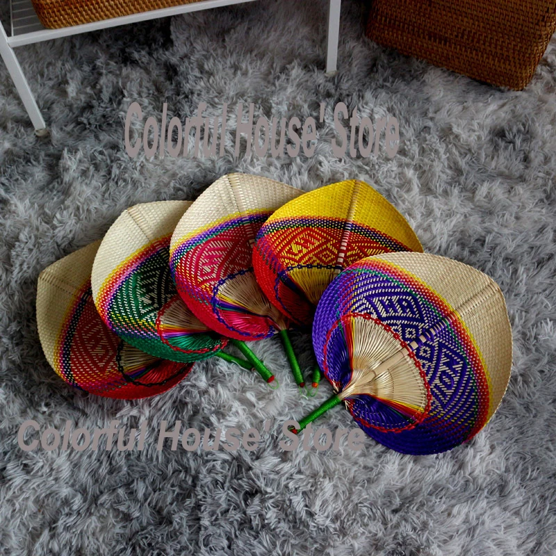 1pc Hand-made Rainbow Pushan Arts Hand Made Fan Peach Shaped Bamboo Fan Summer Cool Air Fan DIY Handheld Fan Wedding Bamboo Gift