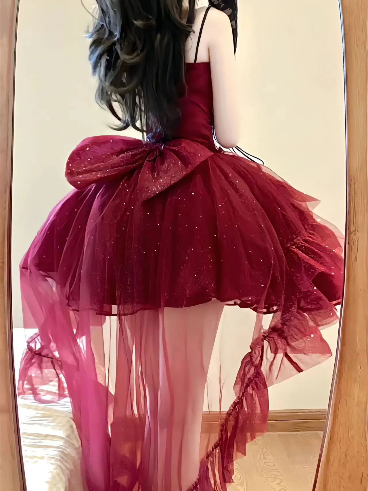 

2025 NEW Sweet Princess Slim-Fit Elegant Big Bow Trailing Birthday Dress NOriginal Purple Shiny Lolita Suspender Dress Jsk